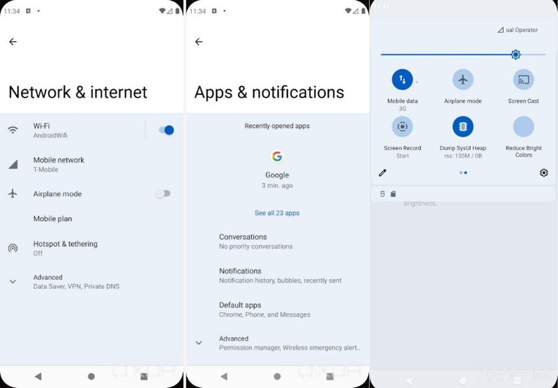 Thanh thông báo trên Android 12. (Nguồn: XDA Developer Preview). Thanh thông báo trên Android 12. (Nguồn: XDA Developer Preview).