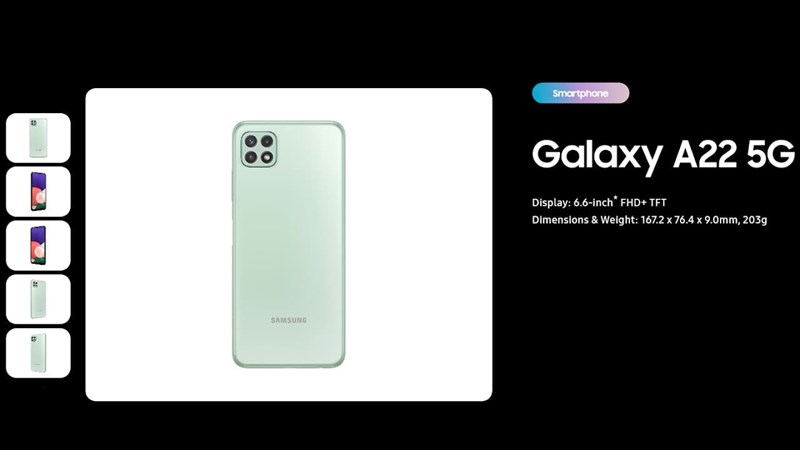 Thông số màn hình của Galaxy A22 5G